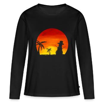 Sundown Snowman Under Palm Trees Beach Christmas - Frauen Premium Bio Langarmshirt - Schwarz - Vorne - Julia (174cm)