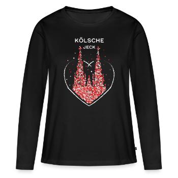 Kölsche Jeck Kölner Dom Köln Rot Weiss Karneval - Frauen Premium Bio Langarmshirt - Schwarz - Vorne - Julia (174cm)