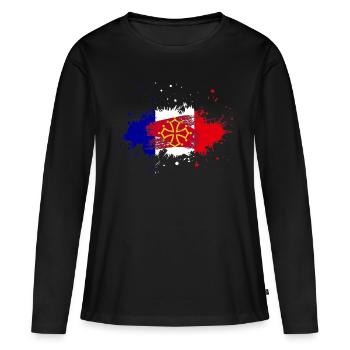 Splash Tricolore Midi Pyrenees - T-shirt manches longues Premium bio Femme - noir - Devant - Julia (174cm)