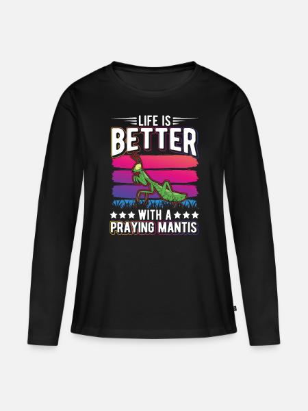Gottesanbeterin Mantis Fangschrecke - Frauen Premium Bio Langarmshirt - Schwarz