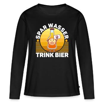 Spar wasser trink Bier - Frauen Premium Bio Langarmshirt - Schwarz - Vorne - Julia (174cm)