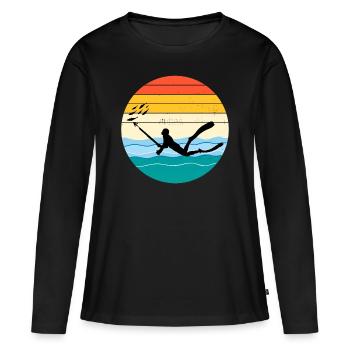 Chasse sous-marine Pêche sous-marine Vintage Retro - T-shirt manches longues Premium bio Femme - noir - Devant - Julia (174cm)