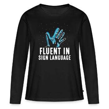 Maîtrise de la langue des signes Sensibilisation aux signes - T-shirt manches longues Premium bio Femme - noir - Devant - Julia (174cm)