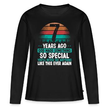 7 Anniversaire Dieu a fait quelque chose de spécial 7 ans - T-shirt manches longues Premium bio Femme - noir - Devant - Julia (174cm)