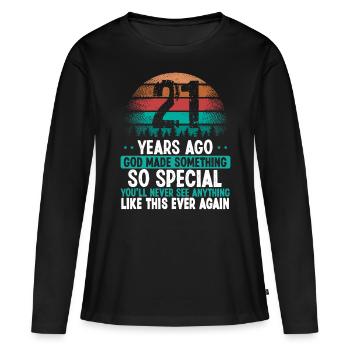 21 Anniversaire Dieu a fait quelque chose de spécial 21 ans - T-shirt manches longues Premium bio Femme - noir - Devant - Julia (174cm)