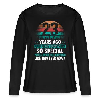 23 Anniversaire Dieu a fait quelque chose de spécial 23 ans - T-shirt manches longues Premium bio Femme - noir - Devant - Julia (174cm)