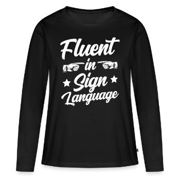 Maîtrise de la langue des signes Sensibilisation aux signes - T-shirt manches longues Premium bio Femme - noir - Devant - Julia (174cm)