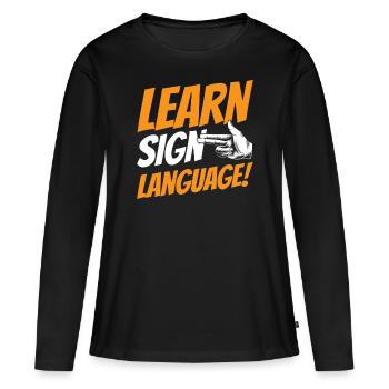 Apprendre la langue des signes Conscience Gestes Signes - T-shirt manches longues Premium bio Femme - noir - Devant - Julia (174cm)