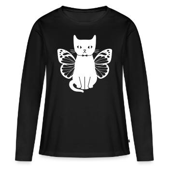 Chats avec papillons Chats mignons Chats - T-shirt manches longues Premium bio Femme - noir - Devant - Julia (174cm)