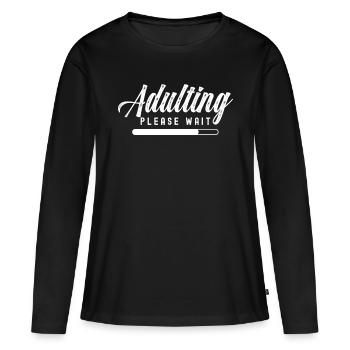 Grandir s’il vous plaît attendre la puberté d’anniversaire - T-shirt manches longues Premium bio Femme - noir - Devant - Julia (174cm)