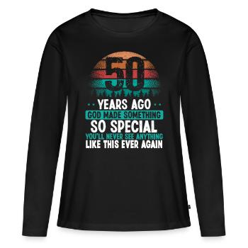 50 Anniversaire Dieu a fait quelque chose de spécial 50 ans - T-shirt manches longues Premium bio Femme - noir - Devant - Julia (174cm)