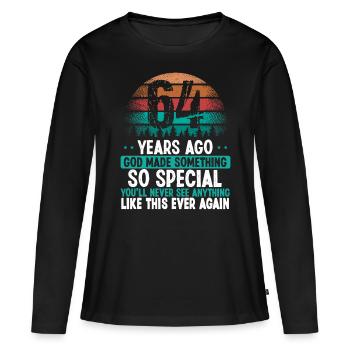 64 Anniversaire Dieu a fait quelque chose de spécial 64 ans - T-shirt manches longues Premium bio Femme - noir - Devant - Julia (174cm)
