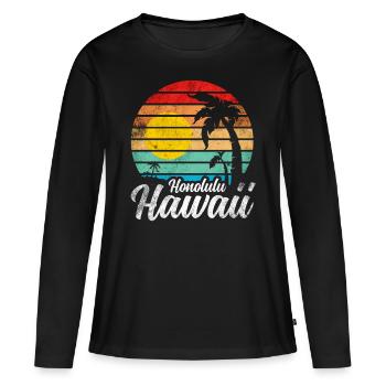 Honolulu Hawaï - T-shirt manches longues Premium bio Femme - noir - Devant - Julia (174cm)