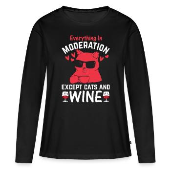 Alles in Maßen, außer Katzen und Wein - Frauen Premium Bio Langarmshirt - Schwarz - Vorne - Julia (174cm)