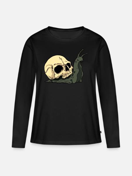 Snull - Snail with Skull - Schnecke mit Totenkopf - Frauen Premium Bio Langarmshirt - Schwarz