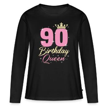 Birthday Queen 90 - Frauen Premium Bio Langarmshirt - Schwarz - Vorne - Julia (174cm)