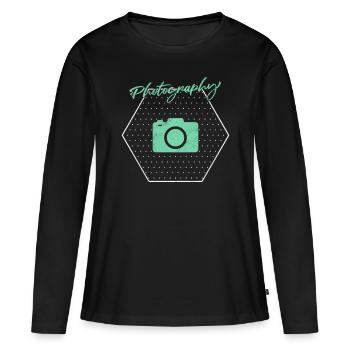 Fotografie - Frauen Premium Bio Langarmshirt - Schwarz - Vorne - Julia (174cm)