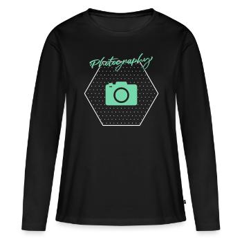 Fotografie - Frauen Premium Bio Langarmshirt - Schwarz - Vorne - Julia (174cm)