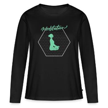 Méditation - T-shirt manches longues Premium bio Femme - noir - Devant - Julia (174cm)