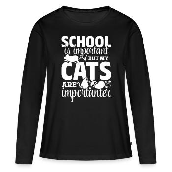 L’école est importante, mais mes chats sont importants - T-shirt manches longues Premium bio Femme - noir - Devant - Julia (174cm)
