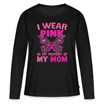 Je porte du rose en mémoire de ma mère - T-shirt manches longues Premium bio Femme - noir - Devant - Julia (174cm)