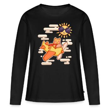 Pilote Cat Sky - T-shirt manches longues Premium bio Femme - noir - Devant - Julia (174cm)
