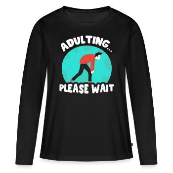 Grandir s’il vous plaît attendre la puberté d’anniversaire - T-shirt manches longues Premium bio Femme - noir - Devant - Julia (174cm)