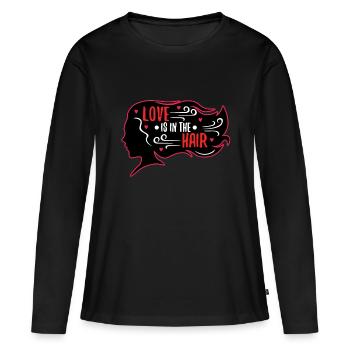 L’amour est dans les cheveux - T-shirt manches longues Premium bio Femme - noir - Devant - Julia (174cm)
