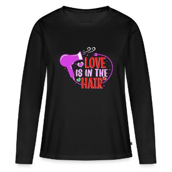 L’amour est dans les cheveux - T-shirt manches longues Premium bio Femme - noir - Devant - Julia (174cm)