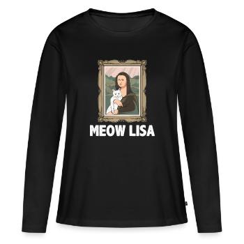 Mona Lisa Katze Kunstliebhaber Katzenliebhaber - Frauen Premium Bio Langarmshirt - Schwarz - Vorne - Julia (174cm)
