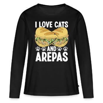 Venezuelan Food Cat Owner Arepas Lover Colombian - Frauen Premium Bio Langarmshirt - Schwarz - Vorne - Julia (174cm)