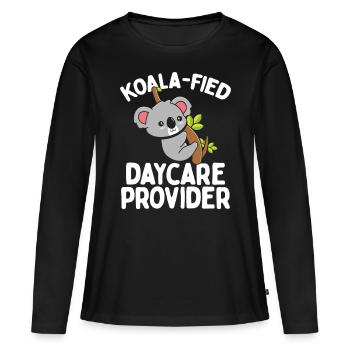Fournisseur de garderie Koala Koalafied Childcare Teacher - T-shirt manches longues Premium bio Femme - noir - Devant - Julia (174cm)