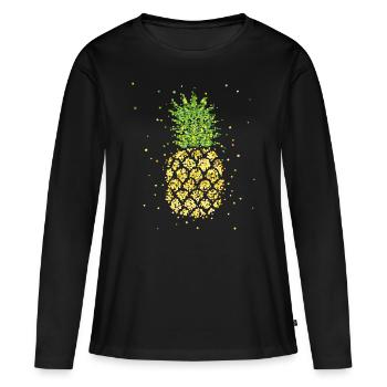 Costume d’ananas Remplacement Carnaval Confettis - T-shirt manches longues Premium bio Femme - noir - Devant - Julia (174cm)