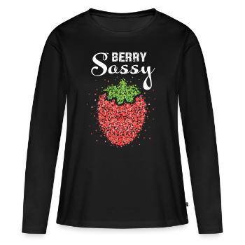 Costume de fraise Remplacement Carnaval Cadeau Carnaval - T-shirt manches longues Premium bio Femme - noir - Devant - Julia (174cm)