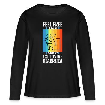 Posez-moi des questions sur ma diarrhée explosive - T-shirt manches longues Premium bio Femme - noir - Devant - Julia (174cm)