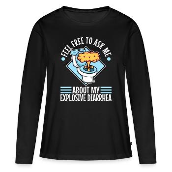 Posez-moi des questions sur ma diarrhée explosive - T-shirt manches longues Premium bio Femme - noir - Devant - Julia (174cm)