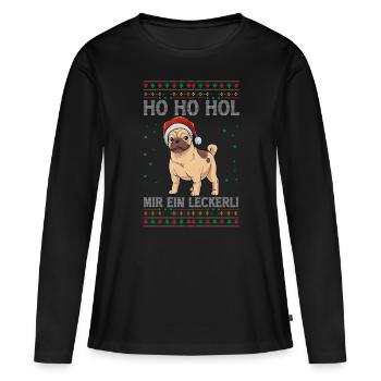Mops Weihnachten - Frauen Premium Bio Langarmshirt - Schwarz - Vorne - Julia (174cm)