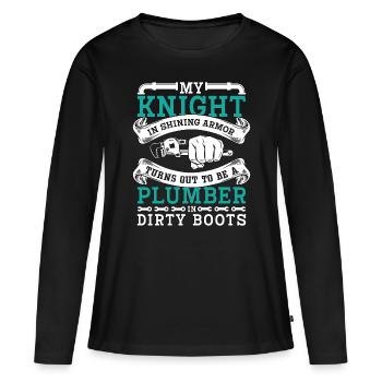 Plumber My Knight In Shining Armor Plumbing Pipe - Frauen Premium Bio Langarmshirt - Schwarz - Vorne - Julia (174cm)