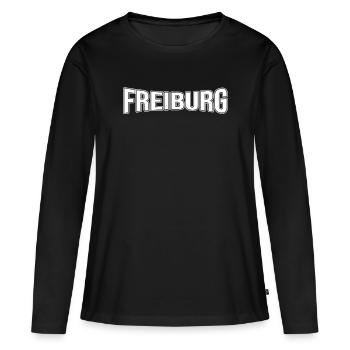 Freiburg - Frauen Premium Bio Langarmshirt - Schwarz - Vorne - Julia (174cm)