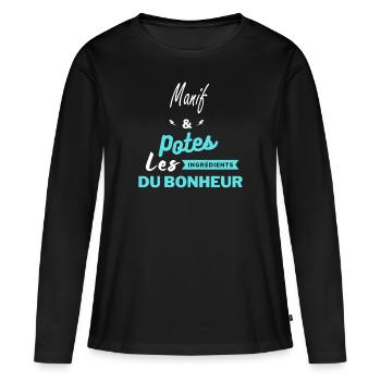 potes les ingrédients du bonheur Manif - T-shirt manches longues Premium bio Femme - noir - Devant - Julia (174cm)