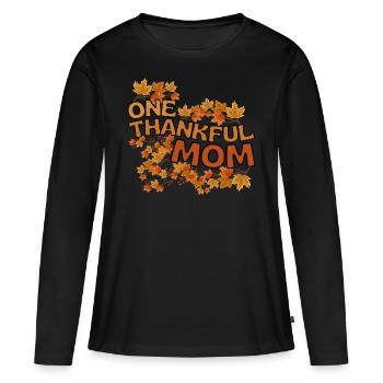 Thankful Mom Mama Herbst Blätter Dankbarkeit - Frauen Premium Bio Langarmshirt - Schwarz - Vorne - Julia (174cm)