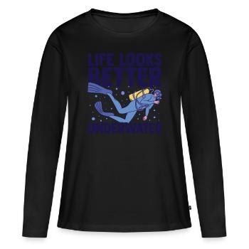 Life Looks Better Underwater Scuba Diver Diving Sn - Frauen Premium Bio Langarmshirt - Schwarz - Vorne - Julia (174cm)