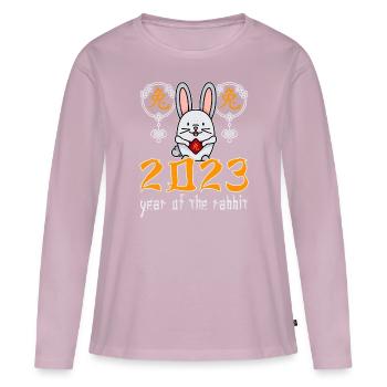 Personnage de lapin chinois Nouvel An 2023 - T-shirt manches longues Premium bio Femme - rose poudré - Devant - Julia (174cm)