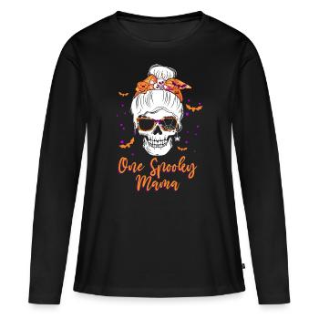 Une maman effrayante Mère Citrouille Halloween - T-shirt manches longues Premium bio Femme - noir - Devant - Julia (174cm)