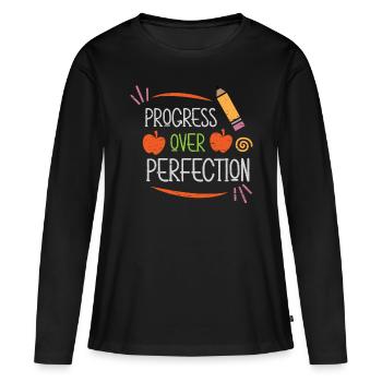 Progrès sur la perfection Étudiants universitaires - T-shirt manches longues Premium bio Femme - noir - Devant - Julia (174cm)