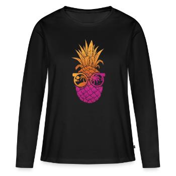 Été Tie-Dye Ananas Hawaï Été Tropical - T-shirt manches longues Premium bio Femme - noir - Devant - Julia (174cm)