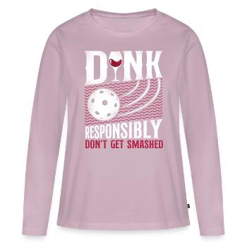 Pickleball Pun Wine Dink - T-shirt manches longues Premium bio Femme - rose poudré - Devant - Julia (174cm)