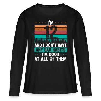 Anniversaire de 12 ans Drôle d’humour 12 anniversaire - T-shirt manches longues Premium bio Femme - noir - Devant - Julia (174cm)