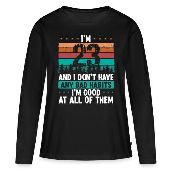 Anniversaire de 23 ans Drôle d’humour 23 anniversaire - T-shirt manches longues Premium bio Femme - noir - Devant - Julia (174cm)