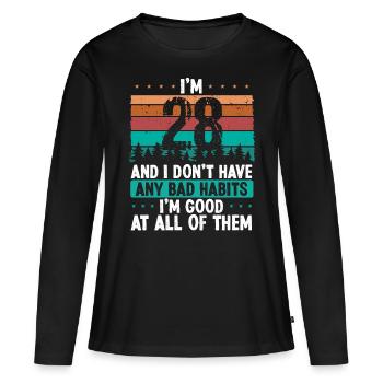 Anniversaire de 28 ans Drôle d’humour 28 anniversaire - T-shirt manches longues Premium bio Femme - noir - Devant - Julia (174cm)